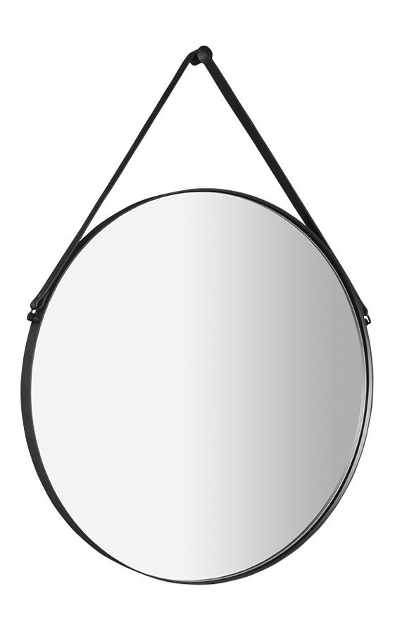 Zrcadlo Kulaté ORBITER s Koženým Páskem, ø 60cm, Černá Mat.