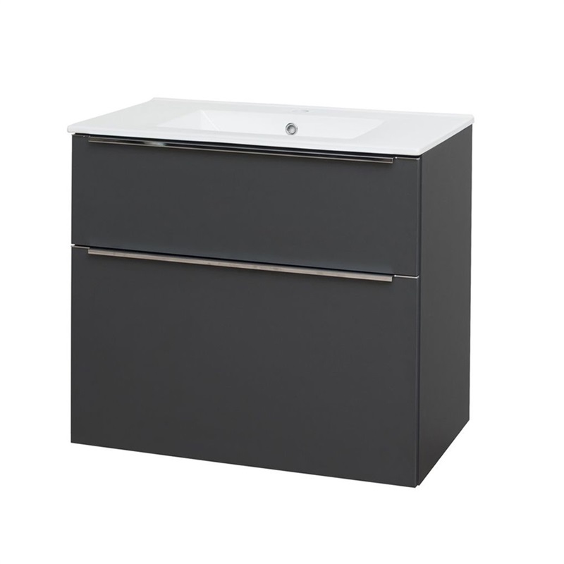 Mailo, koupelnová skříňka s keramickým umyvadlem, bílá, dub, antracit, 2 zásuvky, 810x580x458 mm