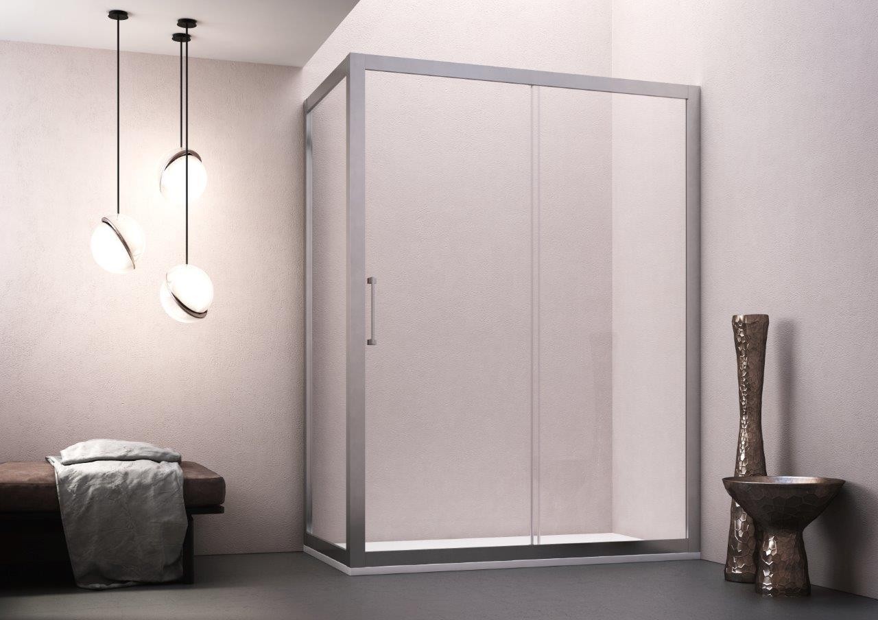 Obdélníkový kout MAYA KOMBI - VÝPRODEJ BARVA rámu - Hliník leštěný, Rozměr A - 180 cm, Rozměr B - 100 cm, Směr zavírání - Univerzální Levé / Pravé, Výplň - Čiré bezpečnostní sklo - 6 mm