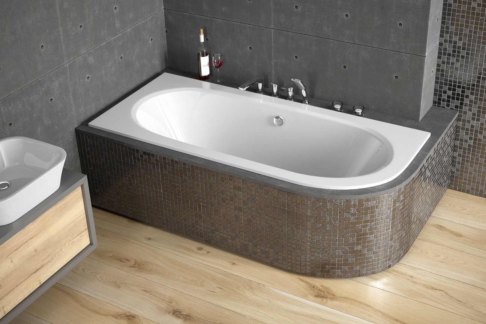 Asymetrická vana AVITA SLIM Nožičky k vaně - S nožičkami, Rozměr vany - 150 × 75 cm, Způsob provedení - Pravé