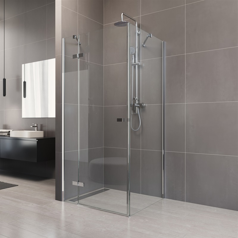 Sprchový kout, Novea, čtverec, 80 cm, chrom ALU, sklo Čiré, dveře pravé a pevný díl