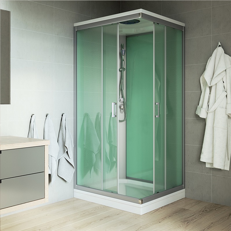 Sprchový box, čtvercový, 90x90 cm, satin ALU, sklo Point, zadní stěny zelené