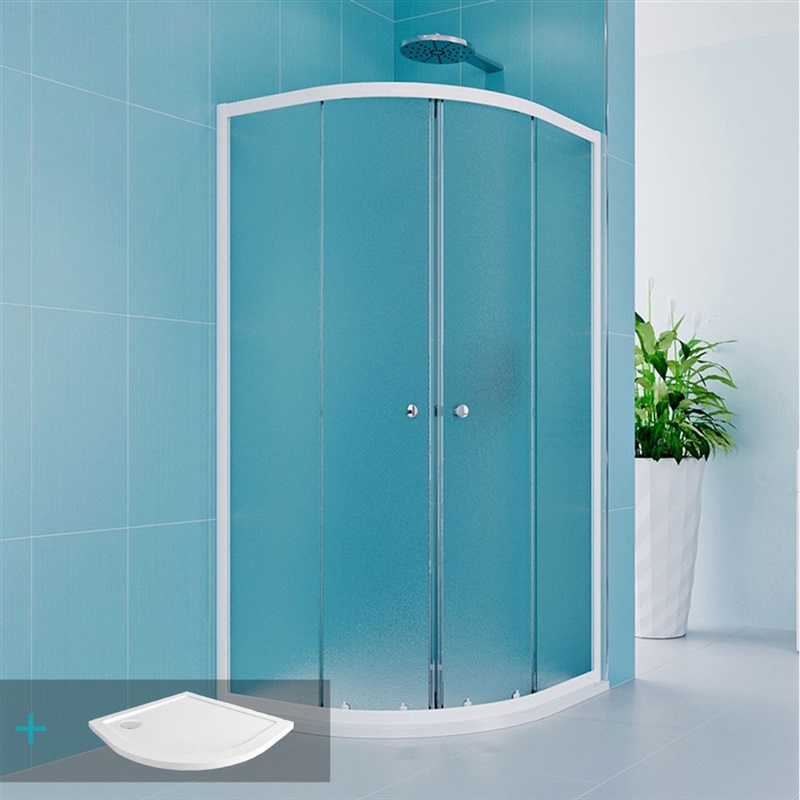 Sprchový set Kora Lite se sprchovou vaničkou nebo žlabem, čtvrtkruh, 90 cm, bílý, Grape