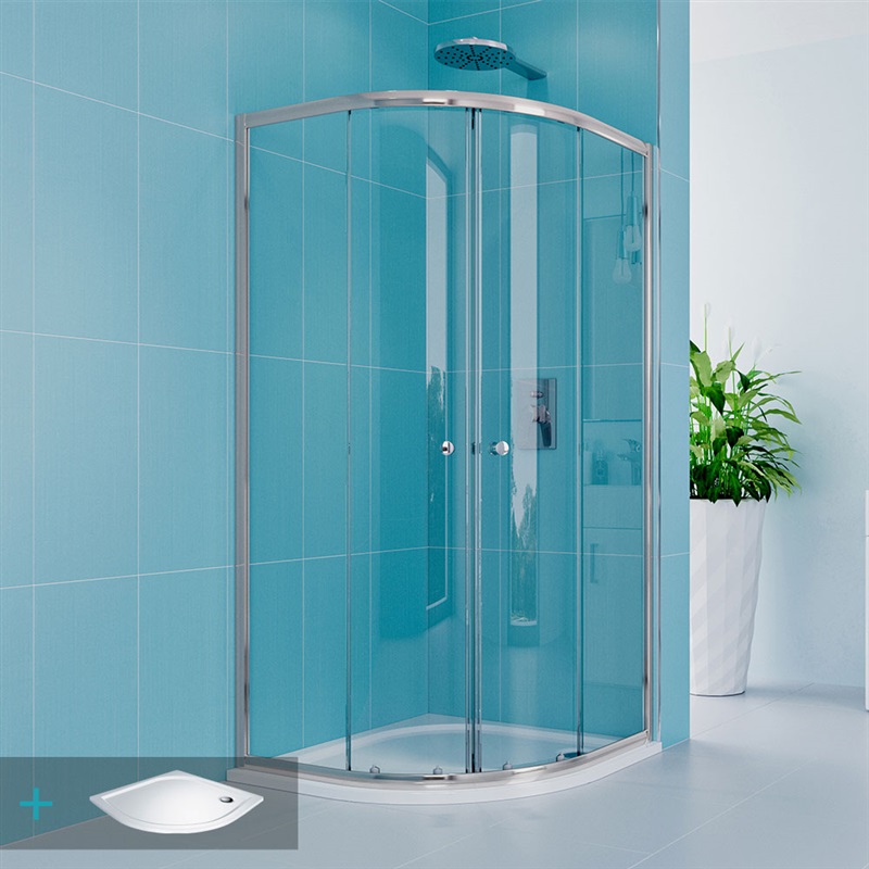 Sprchový set z Kory Lite, čtvrtkruh, 90 cm, chrom ALU, sklo Čiré a SMC vaničky