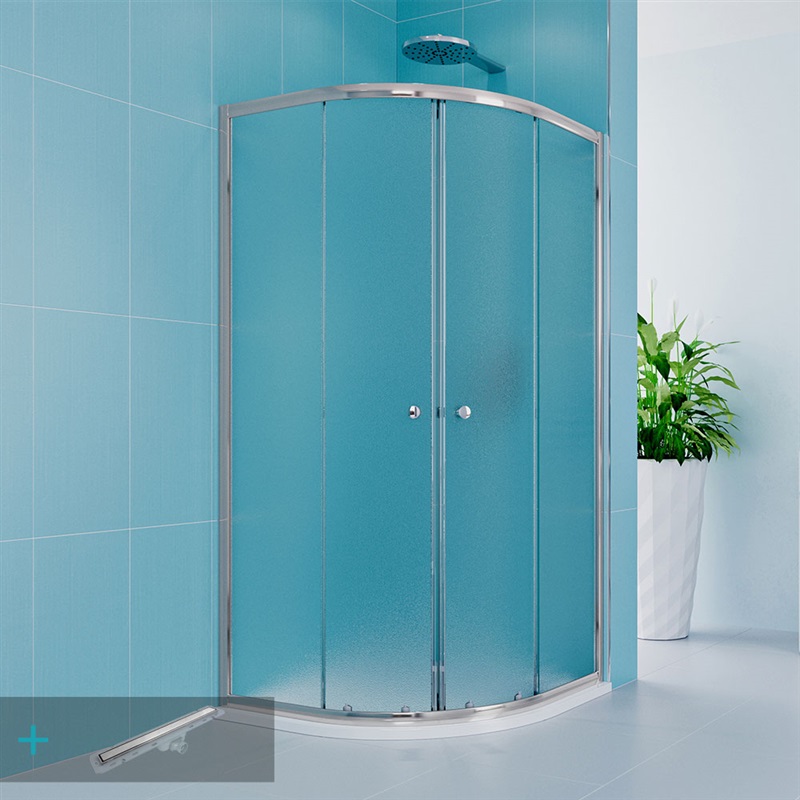 Sprchový set Kora Lite se sprchovou vaničkou nebo žlabem, čtvrtkruh, 90 cm, chrom, Grape