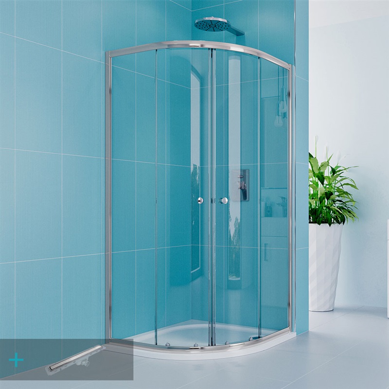 Sprchový set Kora Lite se sprchovou vaničkou nebo žlabem, čtvrtkruh, 90 cm, chrom, čiré