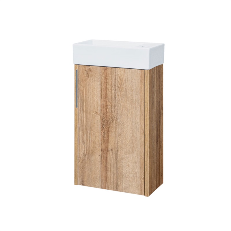 Vigo, koupelnová skříňka s keramickým umývátkem, 41 cm, bílá, dub Riviéra