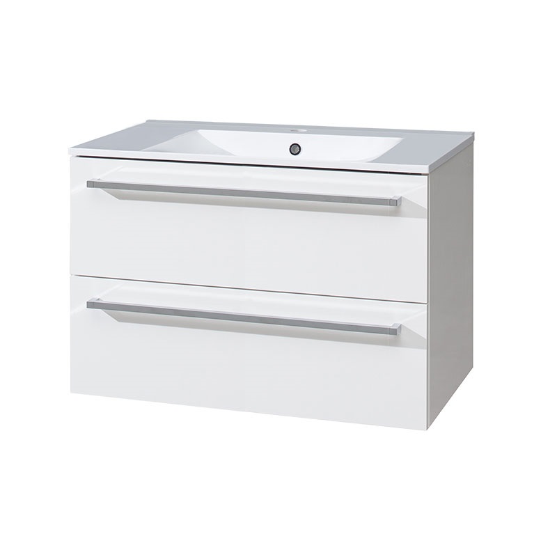 Bino koupelnová skříňka s keramickým umyvadlem 80 cm,bílá/dub, 2 zásuvky