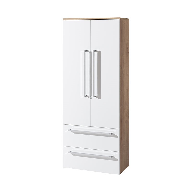 Bino koupelnová skříňka, vysoká 163 cm, závěsná, bez nožiček, bílá/bílá