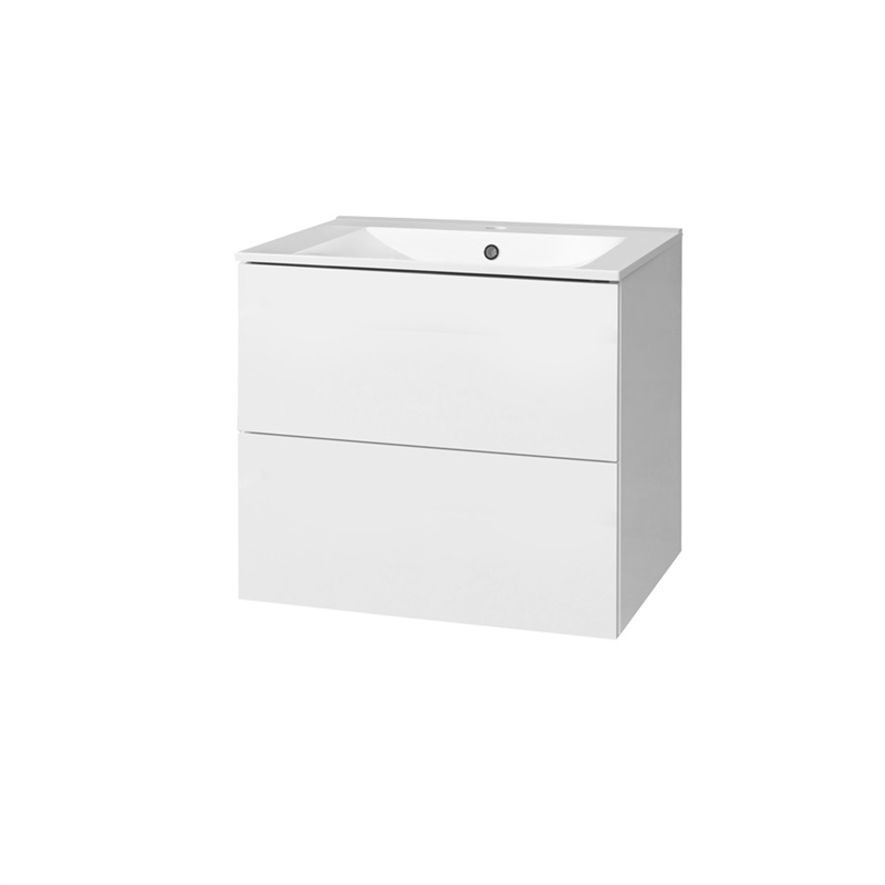 Aira, koupelnová skříňka s keramický umyvadlem 60 cm, bílá, dub, šedá