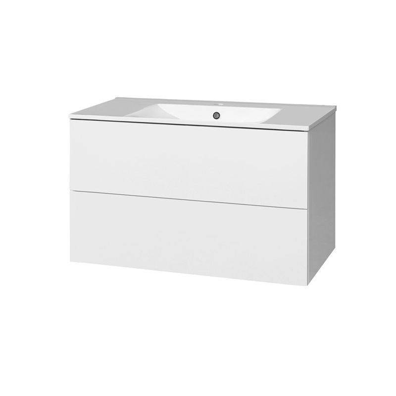 Aira, koupelnová skříňka s keramický umyvadlem 100 cm, bílá, dub, šedá
