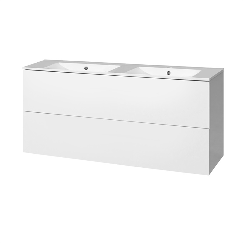 Aira, koupelnová skříňka s keramický umyvadlem 120 cm, bílá, dub, šedá