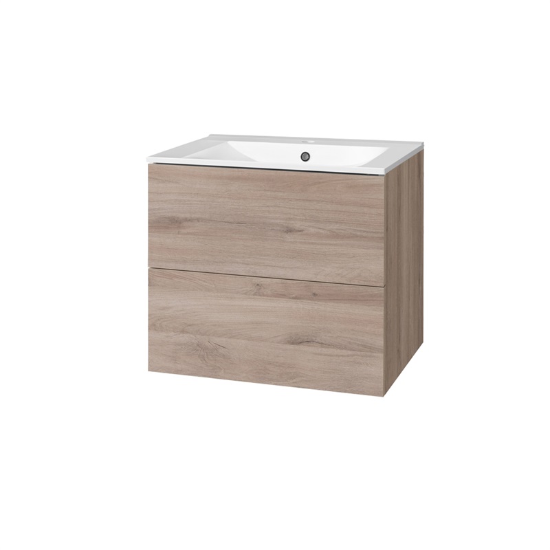 Aira, koupelnová skříňka s keramický umyvadlem 60 cm, bílá, dub, šedá