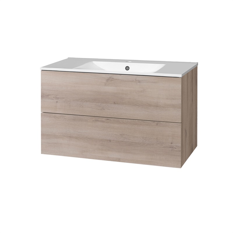 Aira, koupelnová skříňka s keramický umyvadlem 100 cm, bílá, dub, šedá