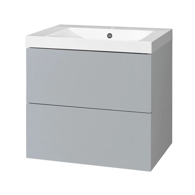 Aira, koupelnová skříňka s umyvadlem z litého mramoru 61 cm, bílá, dub, šedá