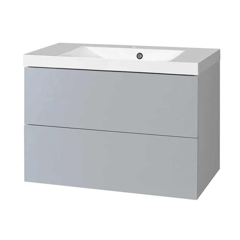 Aira, koupelnová skříňka s umyvadlem z litého mramoru 81 cm, bílá, dub, šedá