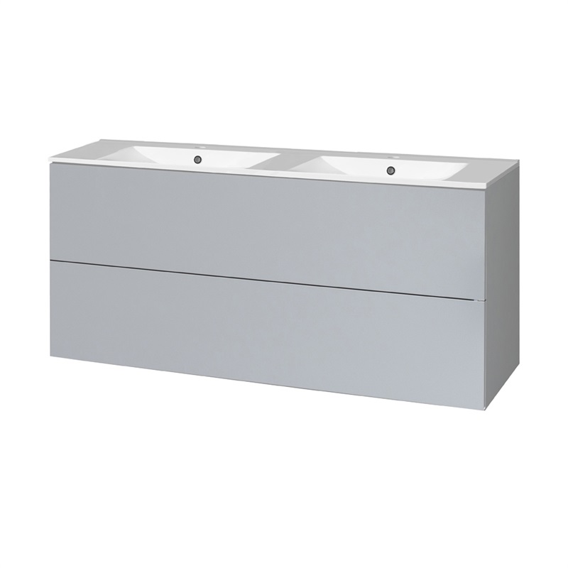 Aira, koupelnová skříňka s keramický umyvadlem 120 cm, bílá, dub, šedá