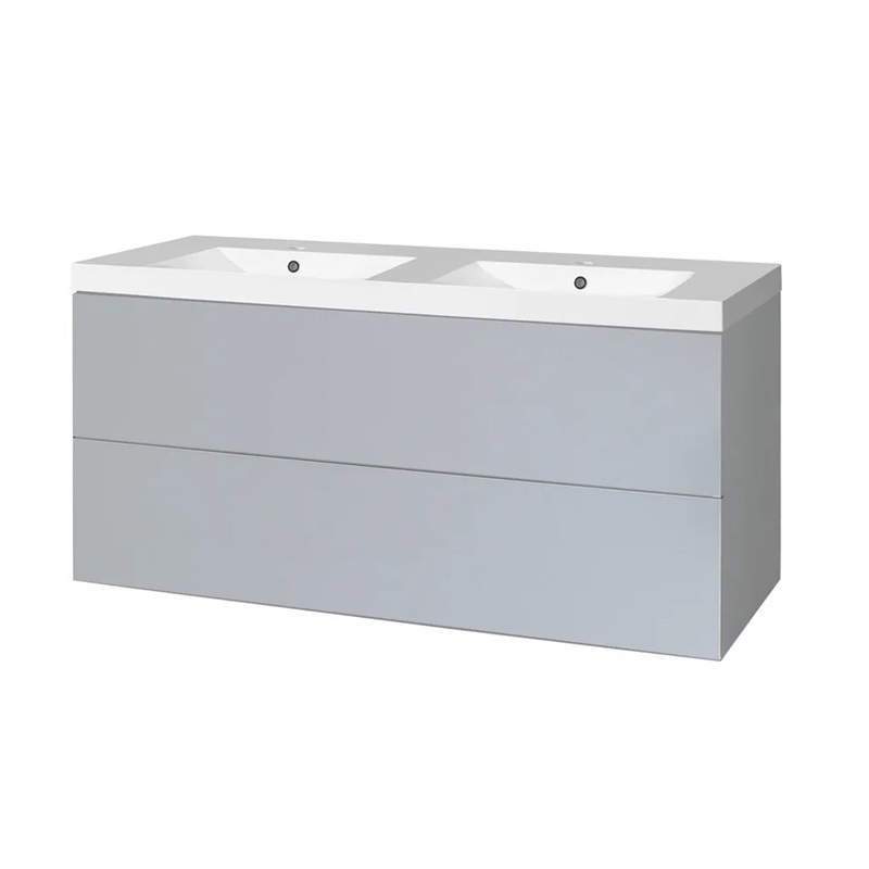 Aira, koupelnová skříňka s umyvadlem z litého mramoru 121 cm, bílá, dub, šedá